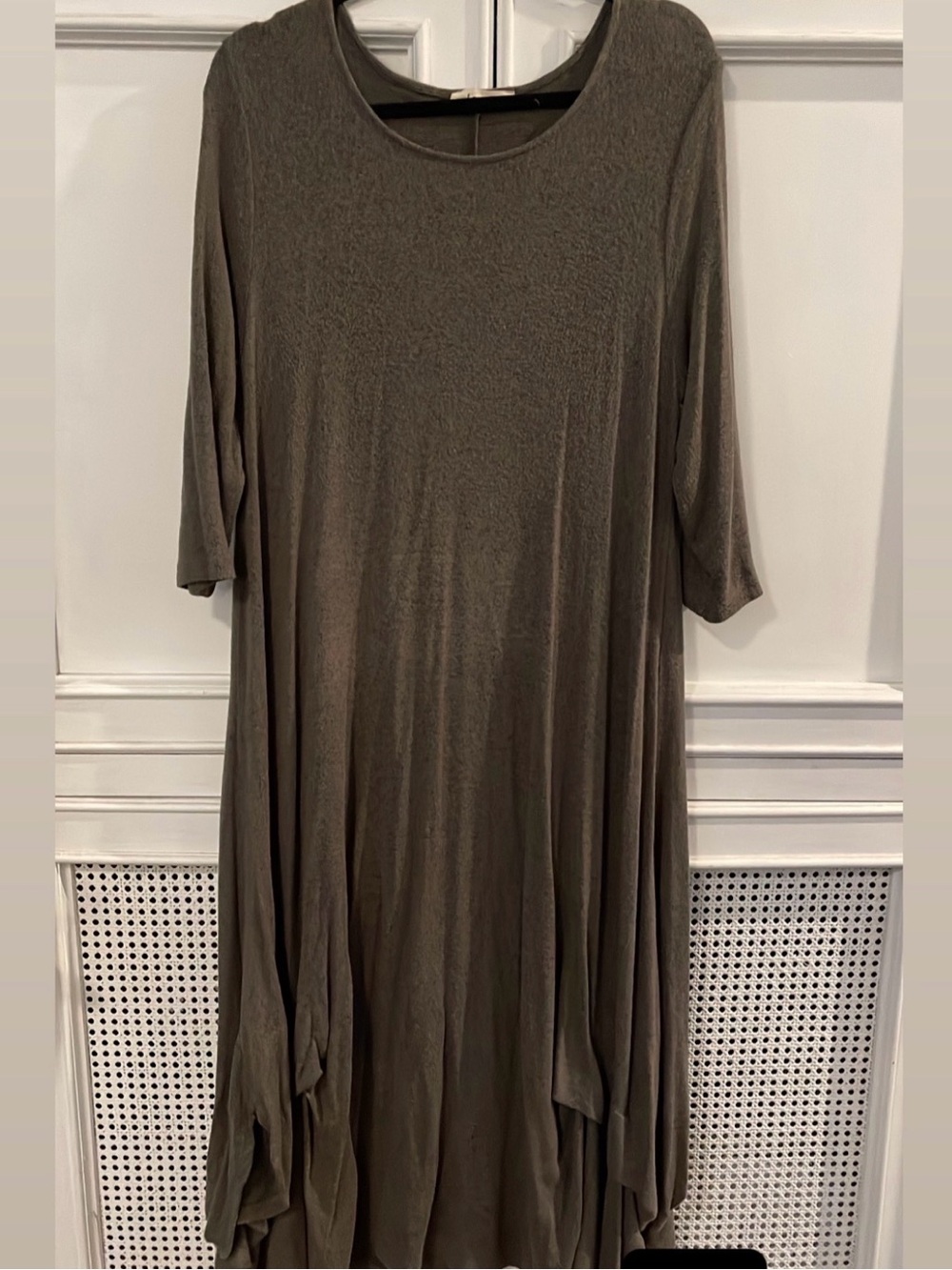 Army Green Swing Midi Dress with 3/4 Sleeves